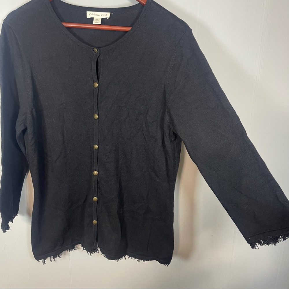 Cotton Cashmere Wool Black Button Cardigan Sweater Large 3/4 Sleeve Casual Layer - Picture 3 of 9